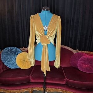 Chic Mustard Wrap Blouse